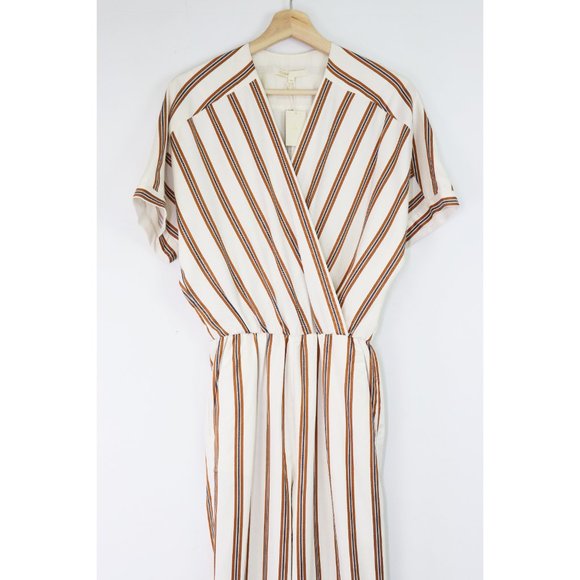 NWT Maje Pieni Stripe Jumpsuit Surplice V-Neck Straight Leg Cream Orange Brown S - Picture 4 of 7